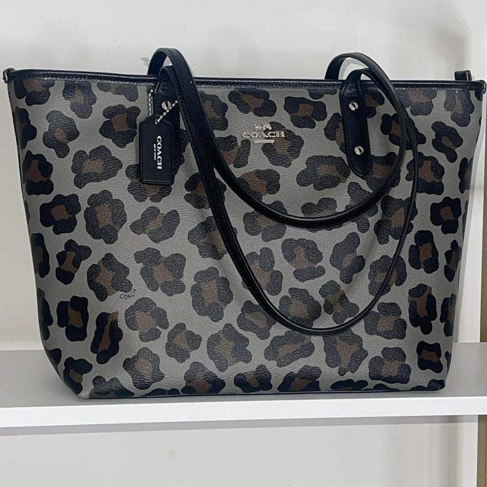 Coach Gray Ocelot Leopard Print Signature Tote Bag